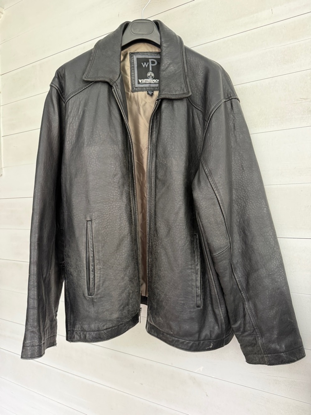 Weatherproof Men's Black Leather Bomber Jacket